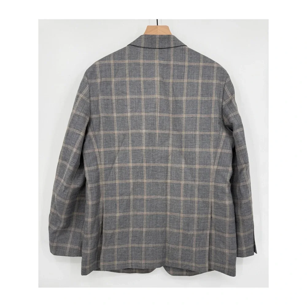 Jo A Bank Blazer Mens 42R Gray Beige Plaid Linen Wool Brrr Sport‎ Coat